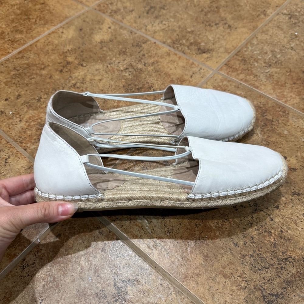 Eileen Fisher Lee Whitewash Leather Espadrille Flats Elastic Straps White Sz 10 - Picture 3 of 8